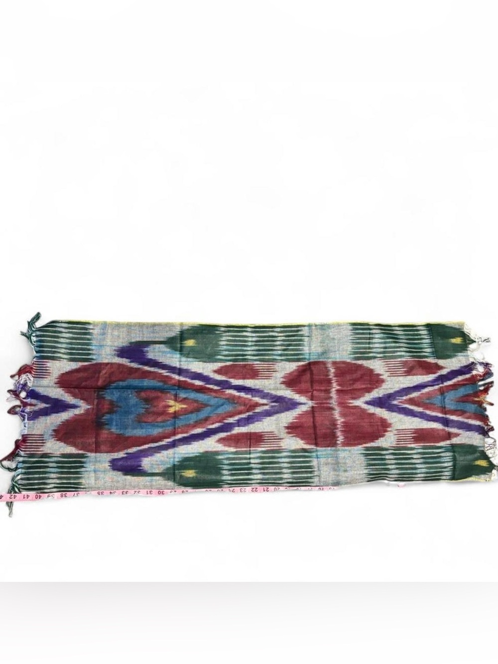 Handwoven Ikat Fabric Panel in Green, Red, Blue, Purple